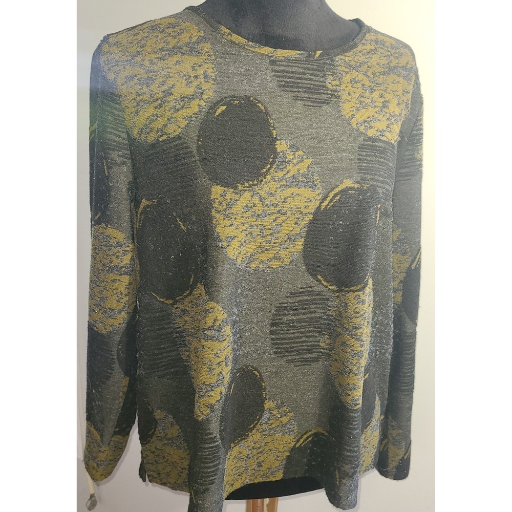 OLIVIA by Habitat Clothes Women's Harvest Sweater Sz L Olive Green Circles Artsy